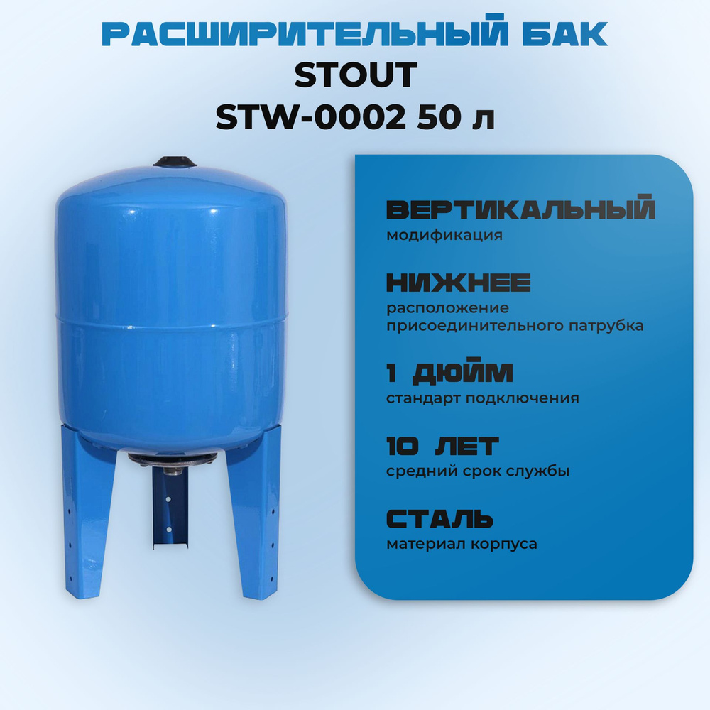 STW-0002-000050 STOUT Расширительный бак, гидроаккумулятор 50 л. вертикальный (цвет синий)  #1