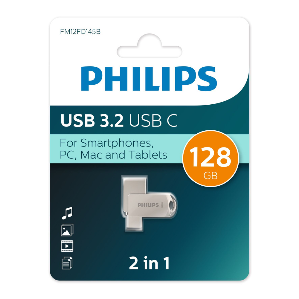 Флеш накопитель 128Gb PHILIPS 2-in-1 USB 3.2 USB C, OTG, USB 3.2/Type-C, Металл, 100 MB/s FM12FD145B/97 #1