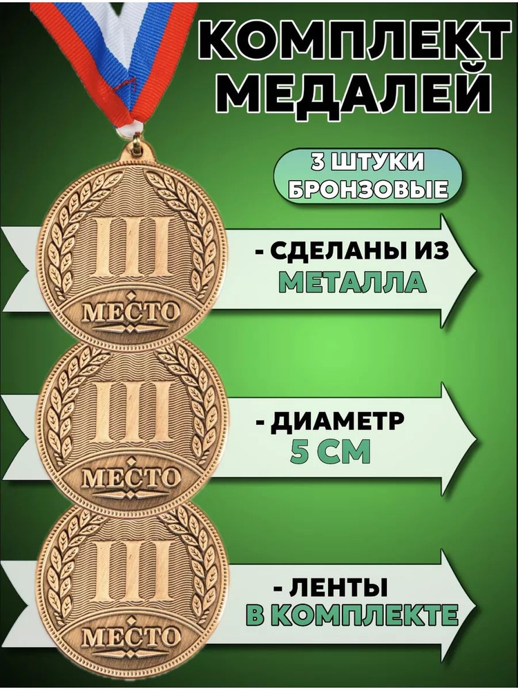 Медали спортивные комплект 3 штуки 3 место #1