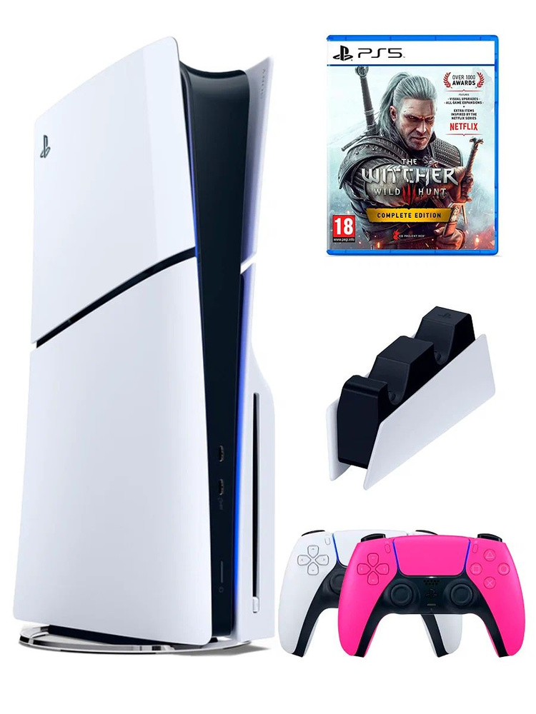 PS5 (ПС5) Игровая приставка Sony PlayStation 5 Slim +2-й геймпад(розовый)+зарядное+игра Witcher 3, 1000ГБ #1