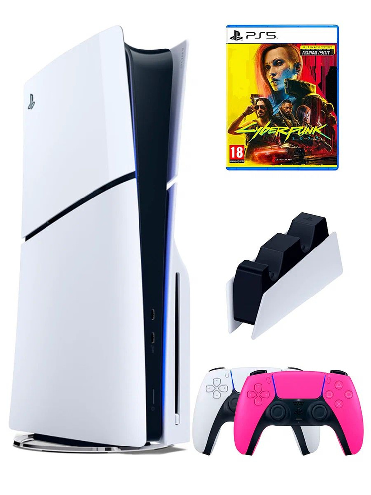 PS5 (ПС5) Игровая приставка Sony PlayStation 5 Slim disc + 2-й геймпад(розовый) + зарядное + игра CyberPunk #1