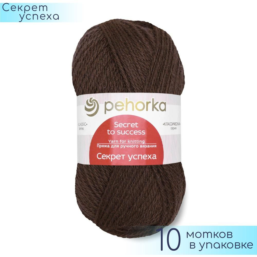 Пряжа Пехорка "Секрет успеха" №251 Коричневый, 100% шерсть, 100гр. 250м. 10шт.  #1