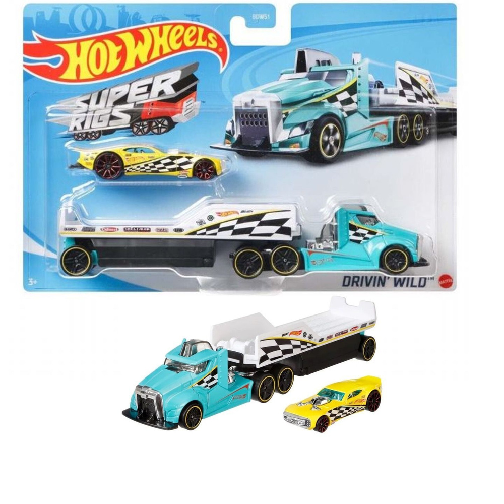 BDW60 Hot Wheels набор машинка металлическая Super Rigs Drivin Wild грузовик и машинка коллекционная #1