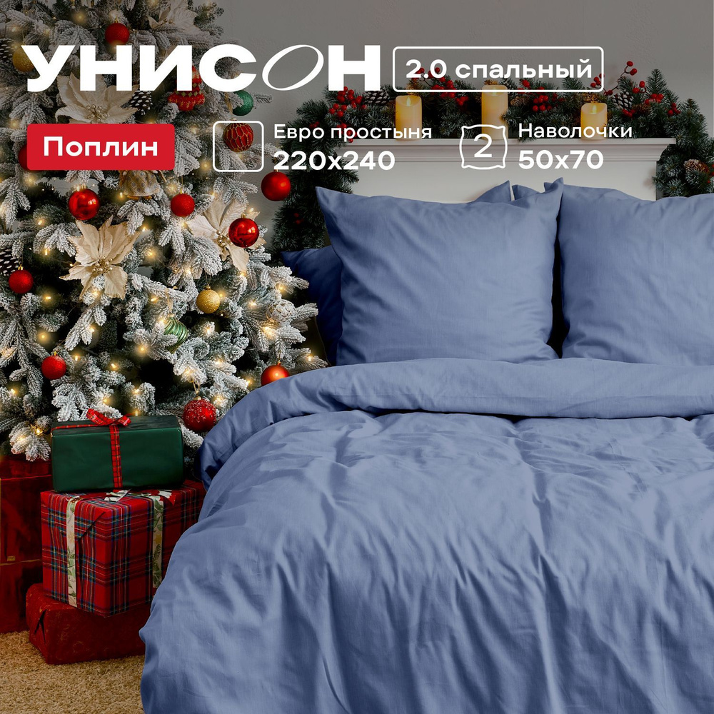 Унисон Комплект постельного белья Unicolor, 2х спальный, Поплин, наволочки 50х70, Monsoon  #1