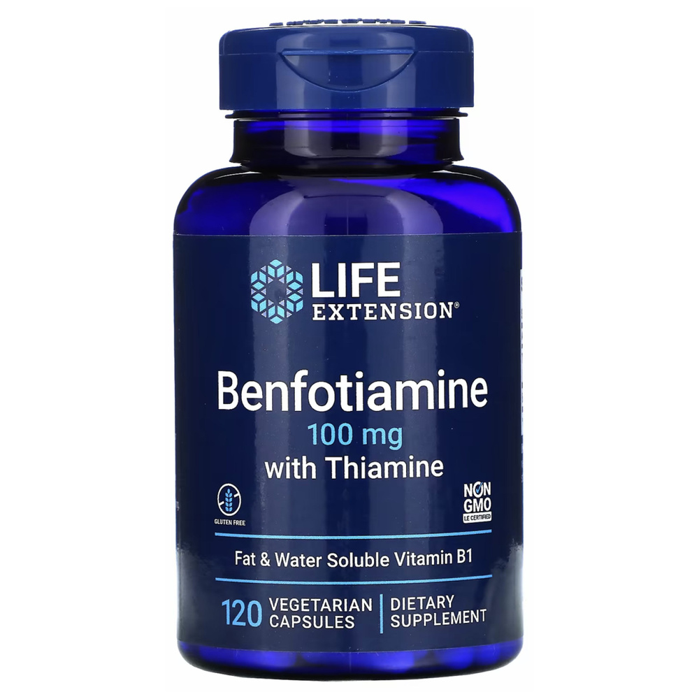 Бенфотиамин с тиамином 120 капсул, Life Extension Benfotiamine , витамин в1  #1