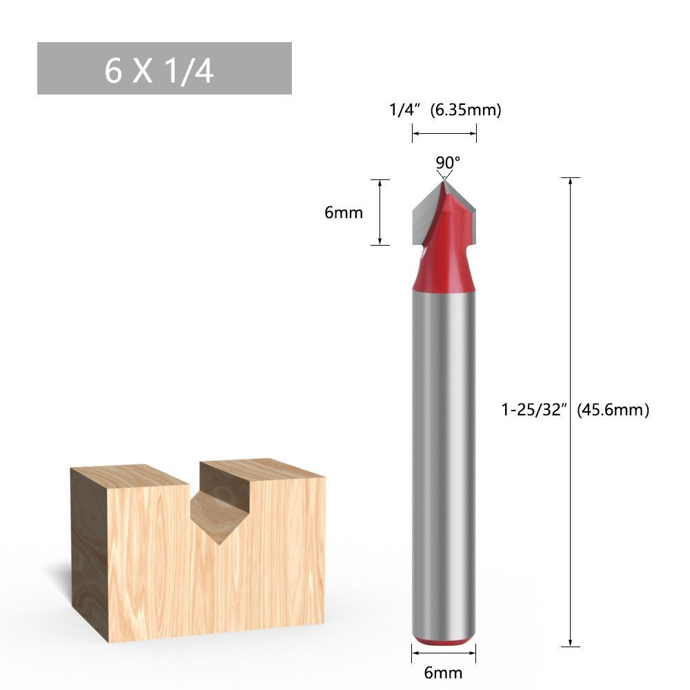 Фреза по дереву пазовая V-образная 90 градусов 6.35 х 6 мм,хвостовик 6 мм  #1
