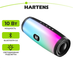 Беспроводная портативная блютуз колонка / Акустическая система HARTENS HSP-022B с Bluetooth, 10Вт, 1200мА*ч, microSD, FM-радио,  с LED-подсветкой, черная