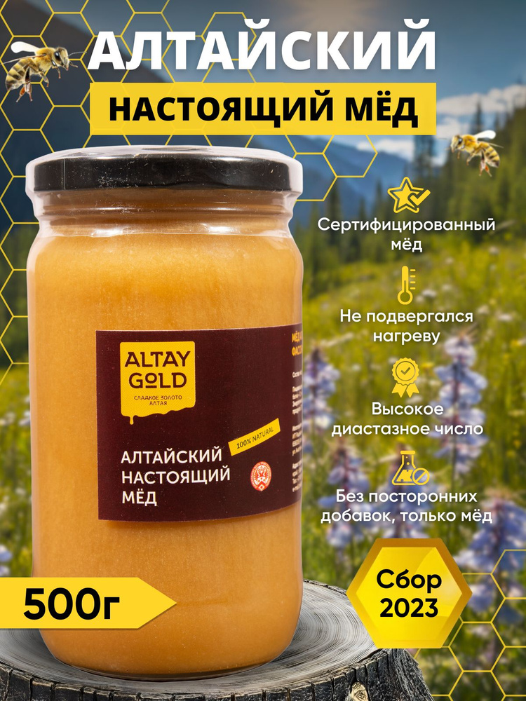 Мёд алтайский настоящий 500 г, натуральный мед с Алтая в стекле от ALTAY GOLD, сбор 2023 г  #1