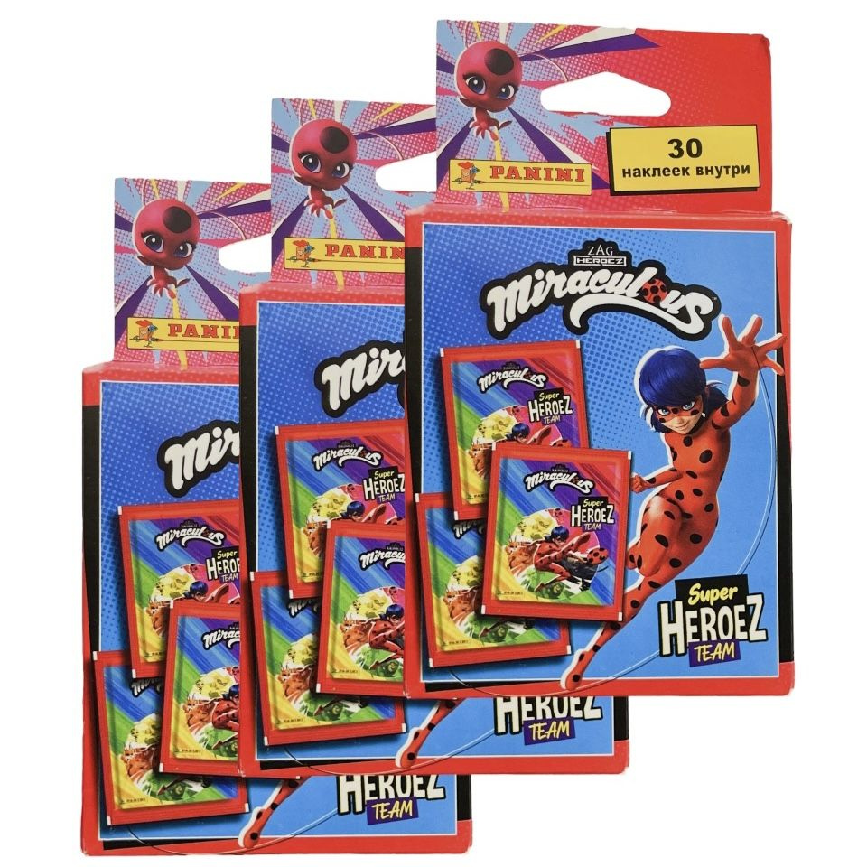 Panini / 3 блистера Miraculous Super Heroez Team (90 наклеек) #1