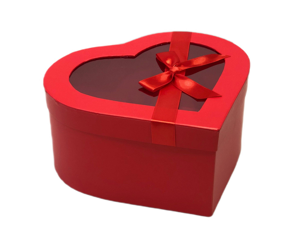 Подарочная коробка сердце с окном, красная, 21х20х8 см #1