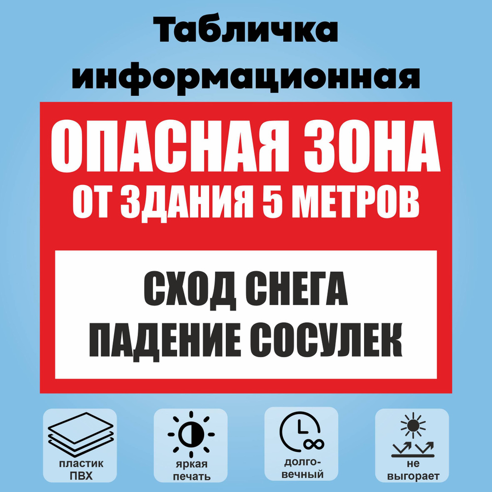 Табличка информационная "Опасная зона. Сход снега, падение сосулек", 30х21 см.  #1