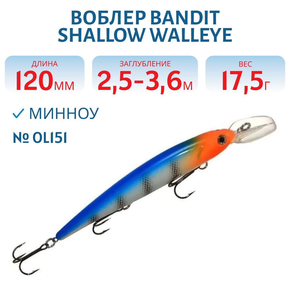 Воблер BANDIT SHALLOW WALLEYE, 120 мм, 17,5 гр, цвет OL151 #1