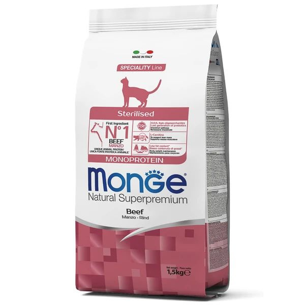 Сухой корм Monge Cat Speciality Line Monoprotein Sterilised для стерилизованных кошек, из говядины 1,5 #1