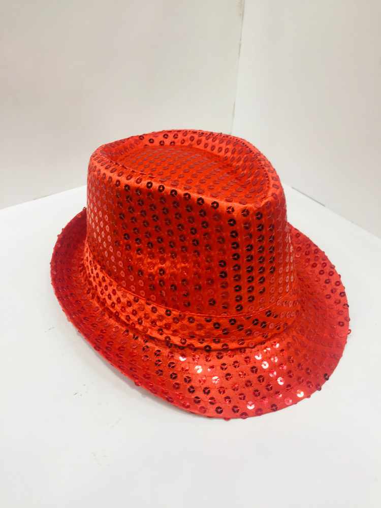 Карнавальная блестящая Шляпа, с пайетками, красная, размер 58  #1