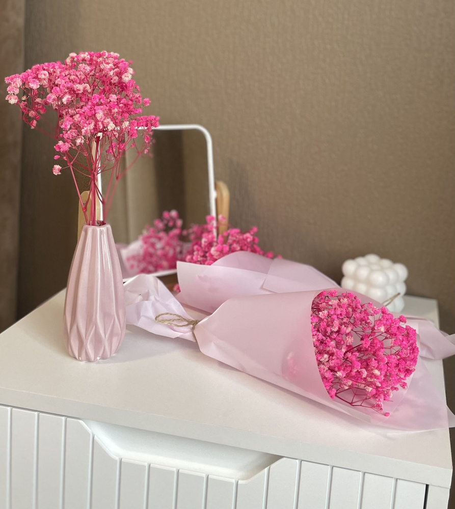 Стабилизированная гипсофила насыщенный розовый / мини букет / сухоцветы /интерьерная композиция  #1