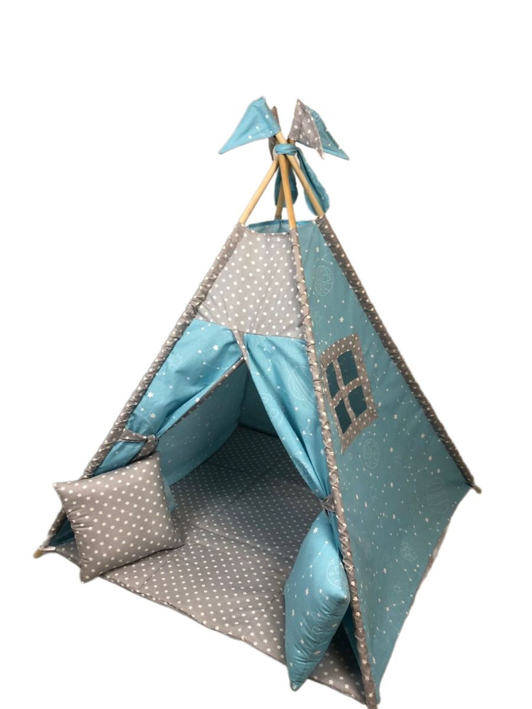 Детский Вигвам LuBaby/Палатка для детей созвездие бирюзовое с пледом 120*120, декоративными подушками, #1