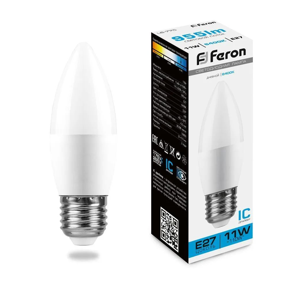 Лампа светодиодная Feron LB-770 Свеча E27 11W 6400K 25945 #1