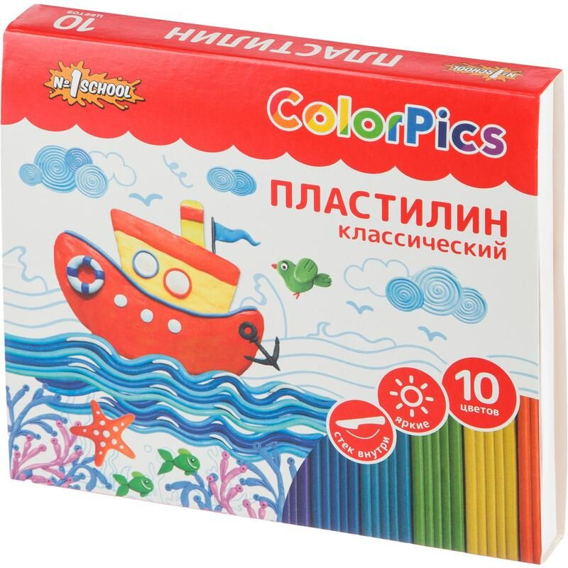 Пластилин №1 School "ColorPics", 10 цветов, 200 г, со стеком #1