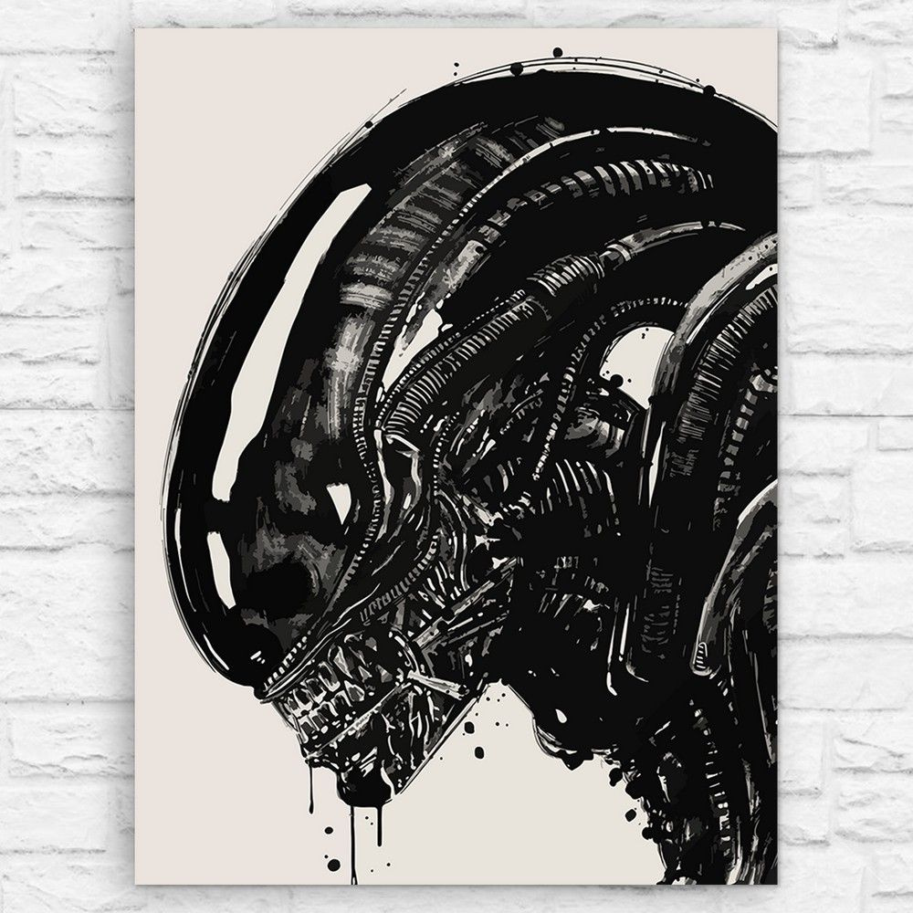 Картина по номерам на холсте фильм Чужой ЧБ (Alien, Ханс Руди Гигер) - 15064 В 60x80  #1