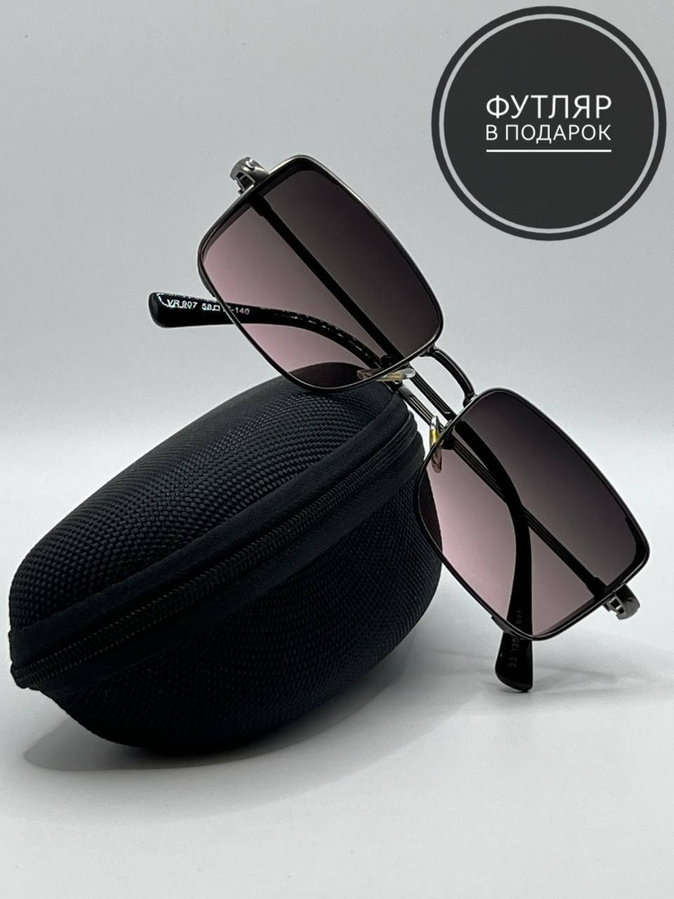 Солнцезащитные очки прямоугольник с шорами черно-розовые в металлической оправе  #1