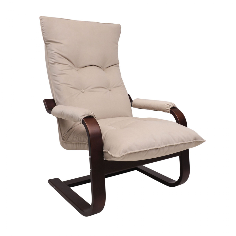 AKSHOME Кресло-качалка Кресло для отдыха в гостиную Leset Форест, бежевый велюр, орех текстура, 70х92х100 #1