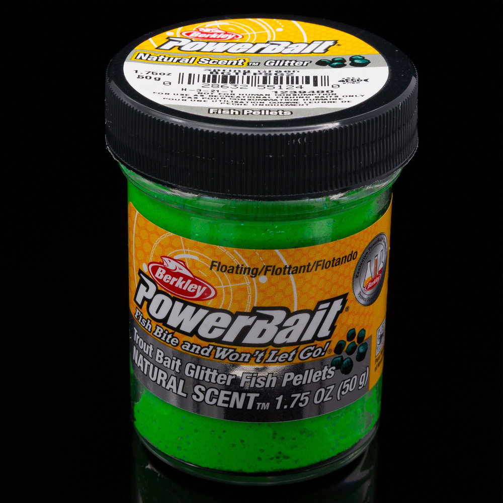 Форелевая паста BERKLEY PowerBait Natural SCENT (Fish Pellets Spring Green) 50 гр. Glitter / Паста Беркли #1