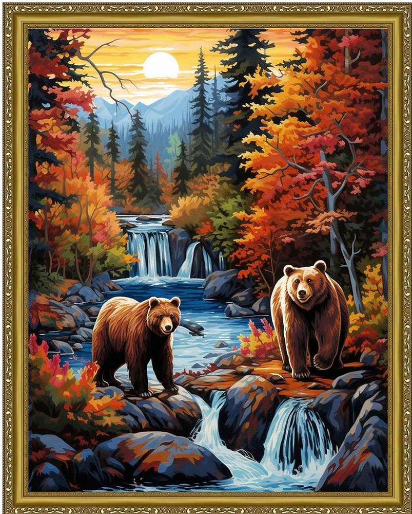 Алмазная мозаика WB11155 "Медведи" круглые стразы 40х50 см #1