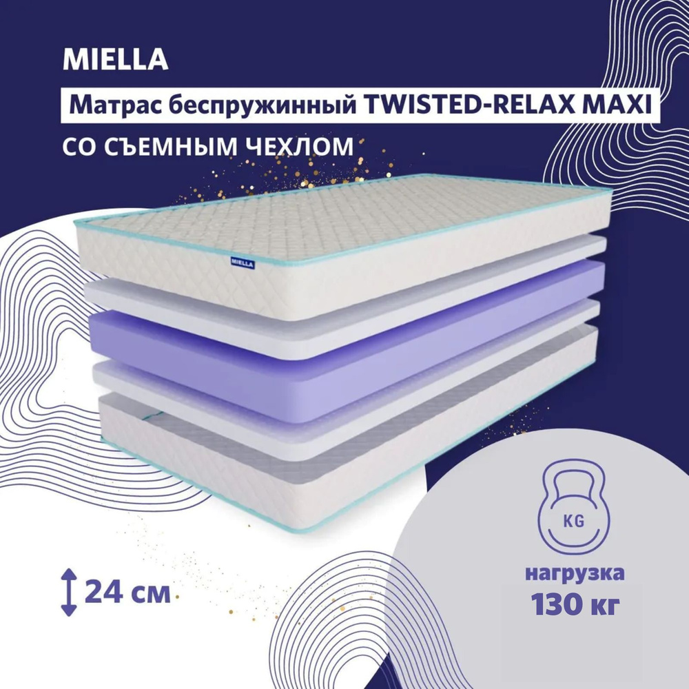 Матрас MIELLA Twisted-Relax Maxi, беспружинный, со съемным чехлом, 90х200 см  #1