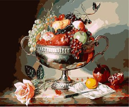 Картина по номерам на подрамнике "Натюрморт с фруктами в серебряной вазе" 40х50 см., ТМ Paintboy  #1