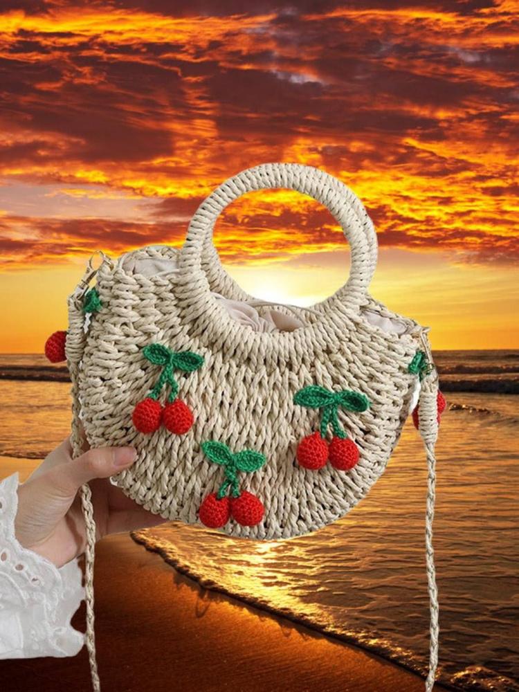 Сумка-корзинка плетеная повседневная для пляжа яркая/для пикника/летняя  #1