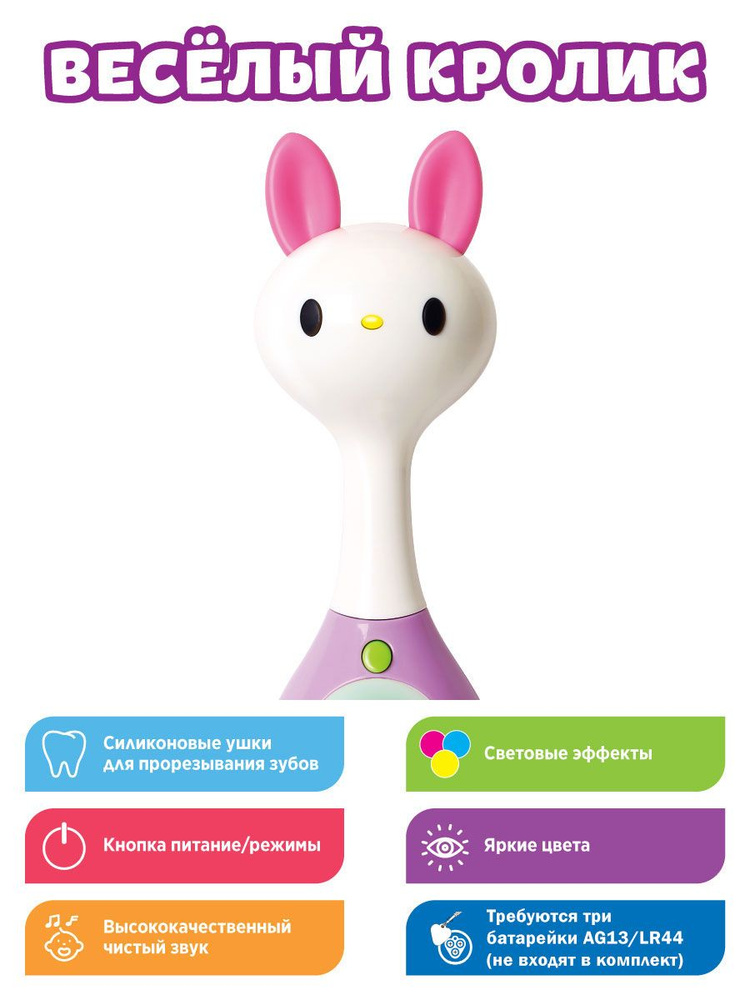 Мягкий прорезыватель для зубов Умный кролик с умным датчиком движения и подсветкой /Интерактивная музыкальная #1