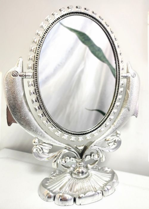 Зеркало настольное с увеличением Дельфин 30х23см, серебро  #1