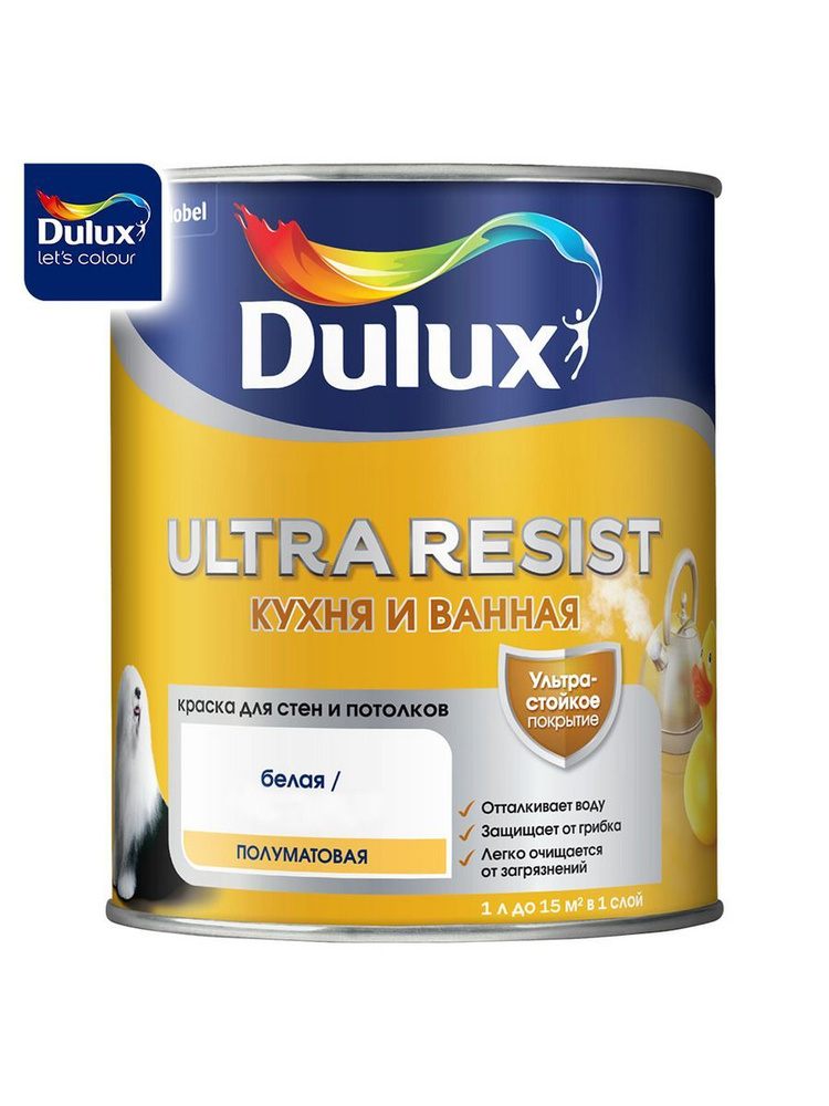 DULUX Краска, Полуматовое покрытие, 1 л, белый #1