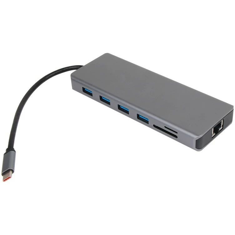 CU4706 Адаптер переходник USB Хаб Док станция "13 в 1" VCOM TYPE C 4K 60Hz 2 HDMI 2.0 DisplayPort R  #1