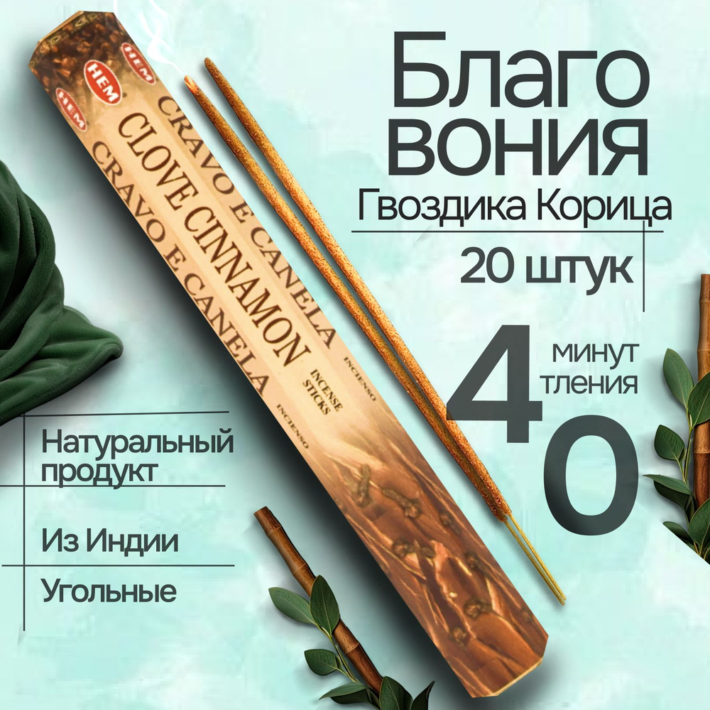 Благовония HEM Clove Cinnamon (Гвоздика Корица) 20 палочек #1