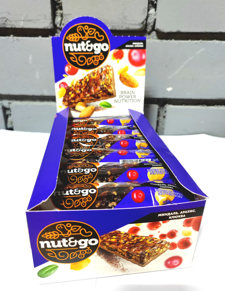 Nut&Go, Батончики с миндалем, арахисом и клюквой, 18 шт х 36г #1
