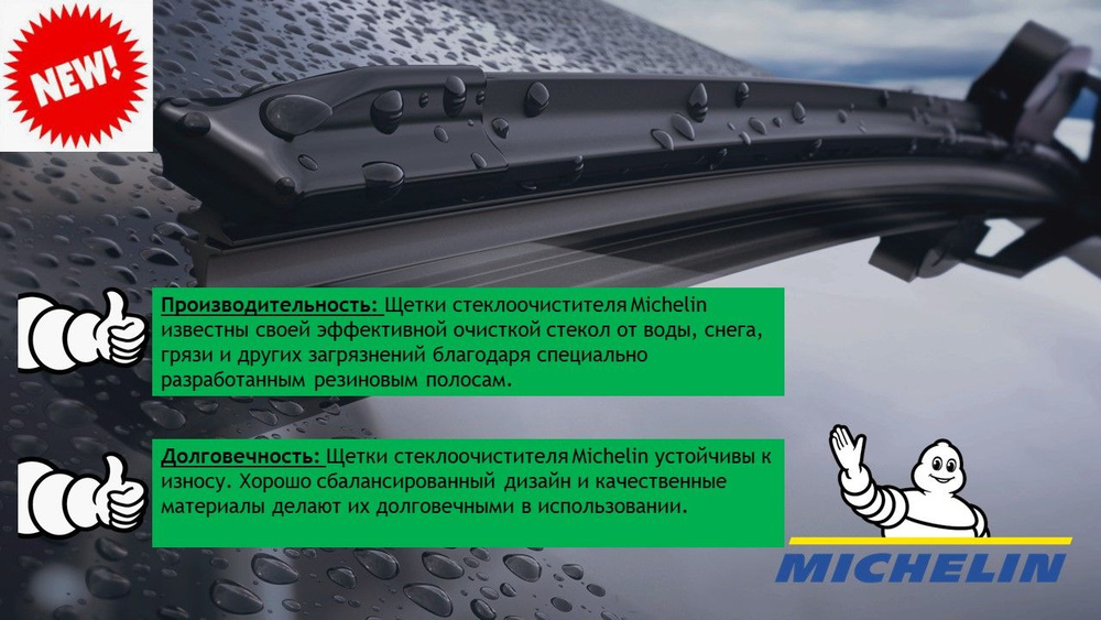 Бескаркасная щетка стеклоочистителя Michelin Single Flat Wiper Blade 480 mm (19")  #1