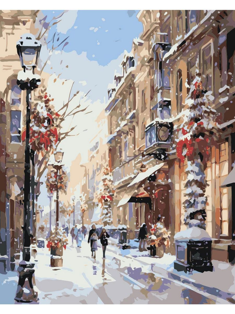 Картина по номерам снежный город на холсте с деревянным подрамником размер 40х50, акриловые краски, кисточки, #1