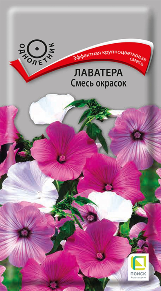 Семена цветов ПОИСК Агрохолдинг Лаватера Смесь Окрасок, ветвистый высокорослый сорт, однолетник, 0.5г #1