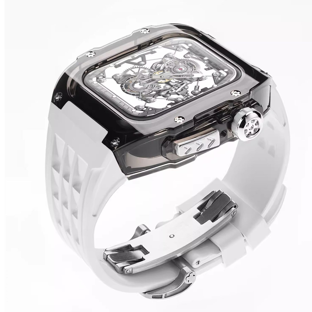 Премиальный ремешок для Apple Watch 44 / 45 mm в стиле Richard Mille White/Silver BT  #1