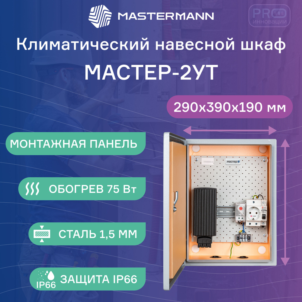 Термошкаф уличный навесной МАСТЕР-2 УТ (290х390х190 мм) с встроенной системой обогрева на 75 Вт, IP 66 #1