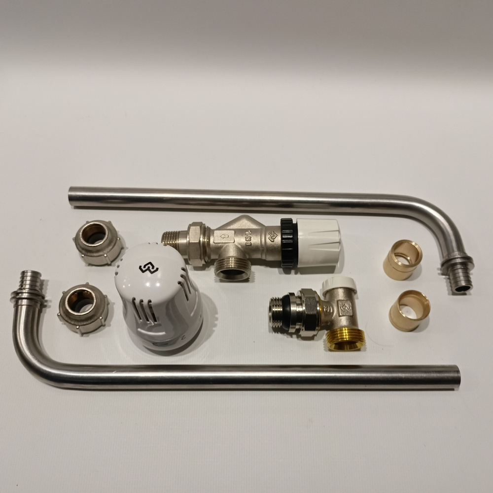 Комплект кранов термостатический для радиатора с термоголовкой , 1/2" х 3/4"ЕК, осевой с Г-трубками  #1