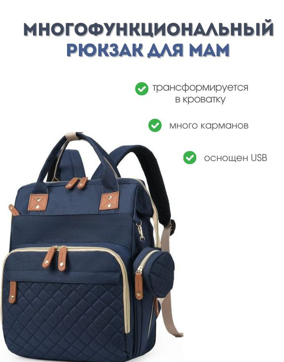 Рюкзак для мамы Happy Moms 3в1 синий #1