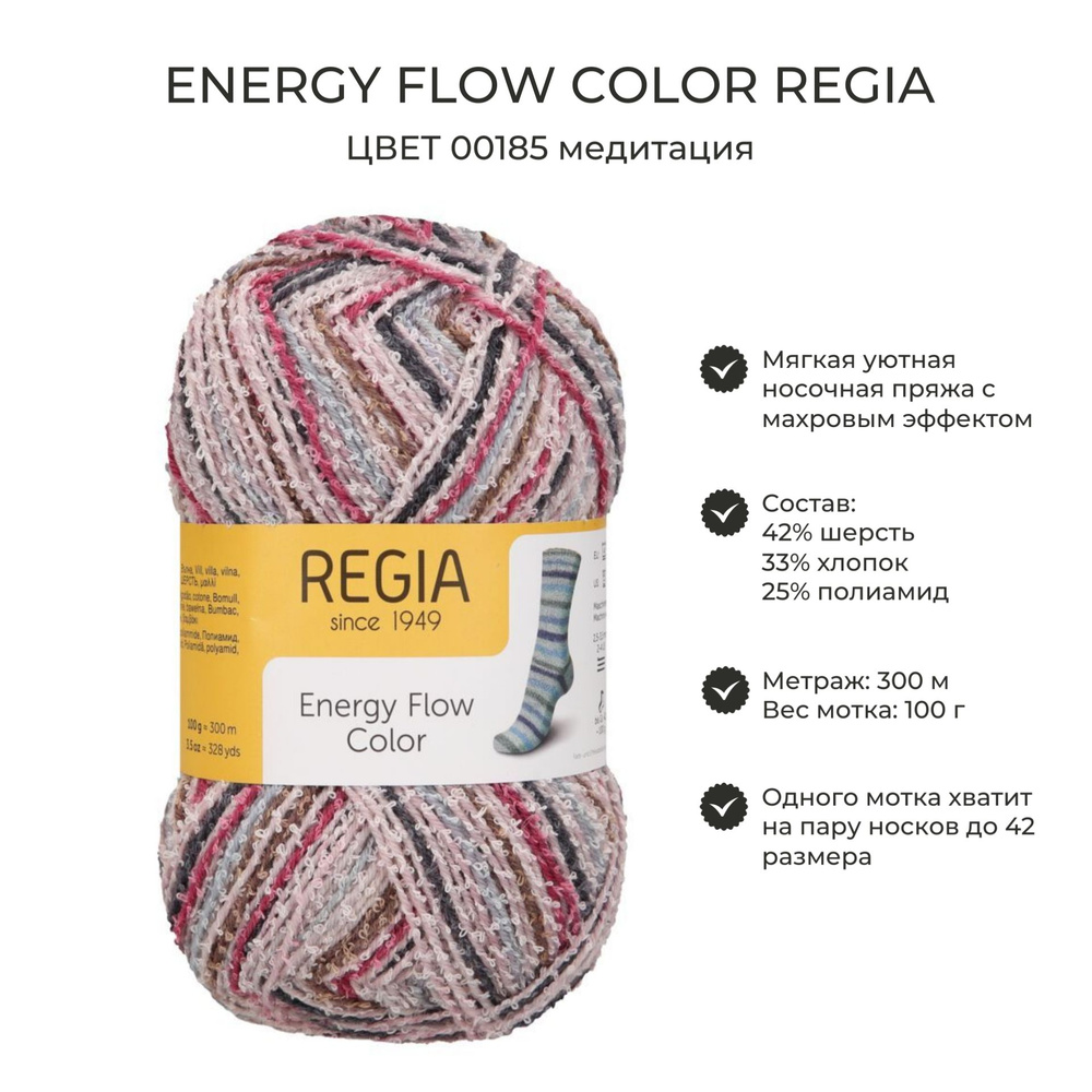 Пряжа носочная Regia Energy Flow Color, цвет 00185 медитация, 1 моток #1