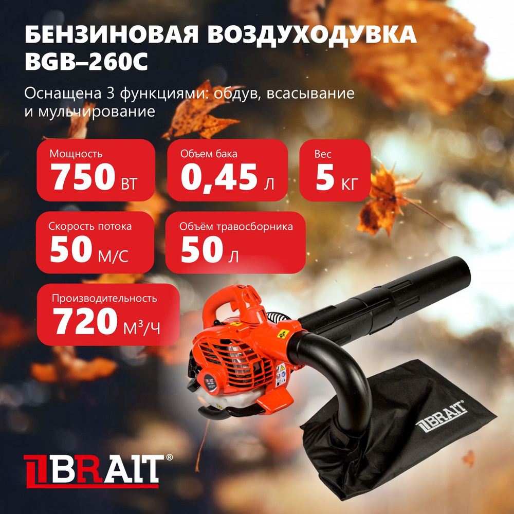Воздуходувка бензиновая BRAIT BGB-260C (720 м/ч, 750 Вт, 0.75 л) #1