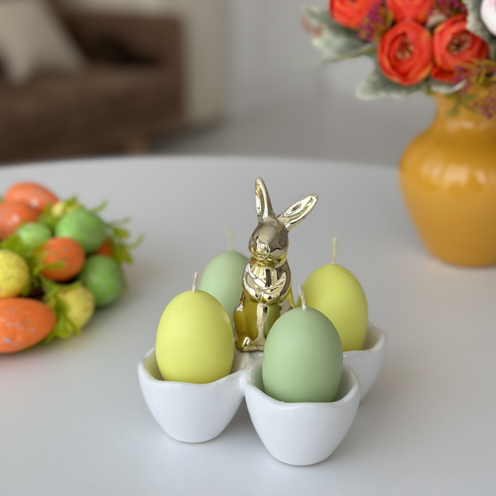 Пасхальная подставка для яиц из керамики Кролик (белый, 4 секции, 11*11*12см) ТОиТО  #1