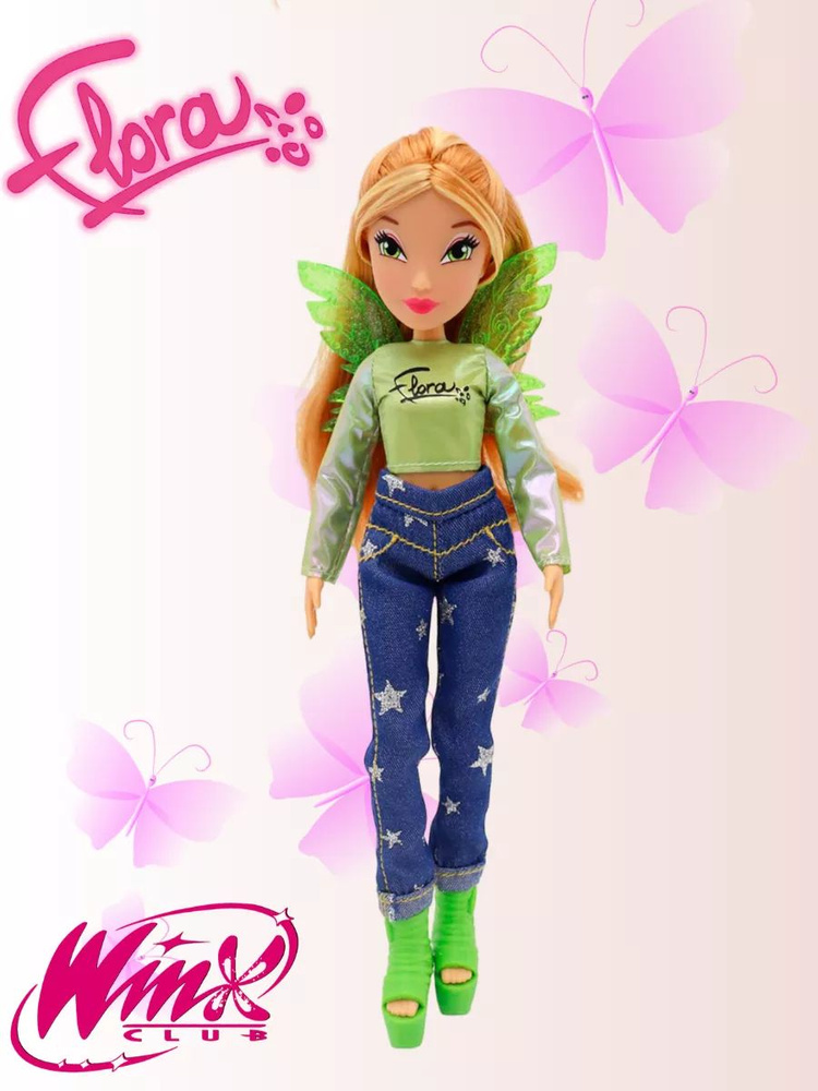 Шарнирная кукла Флора в джинсах с крыльями Winx Club #1