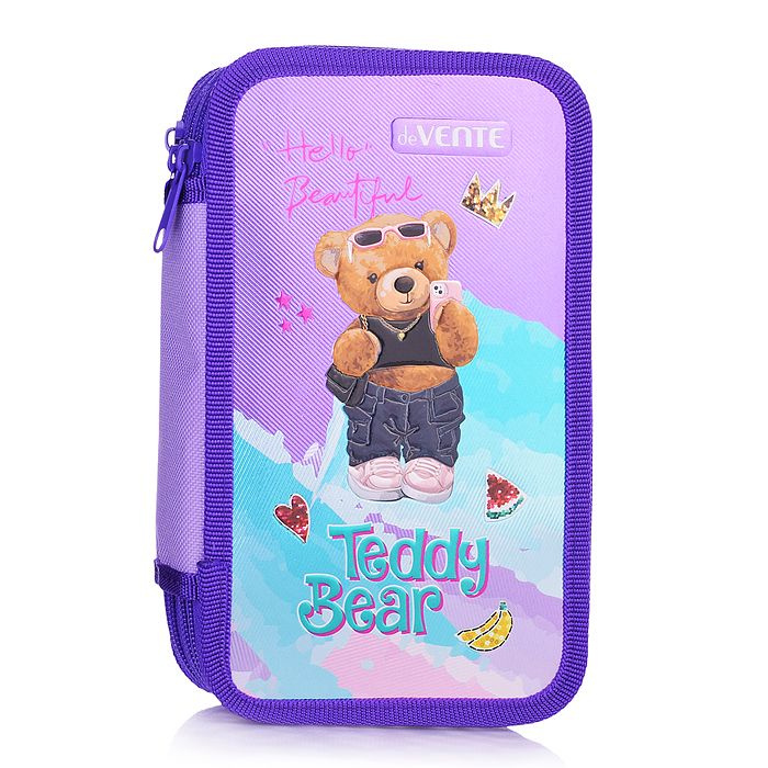 Пенал "Teddy Bear" 20,5x12 см, трехстворчатый прямоугольный для 50 предметов, на молнии, картон  #1