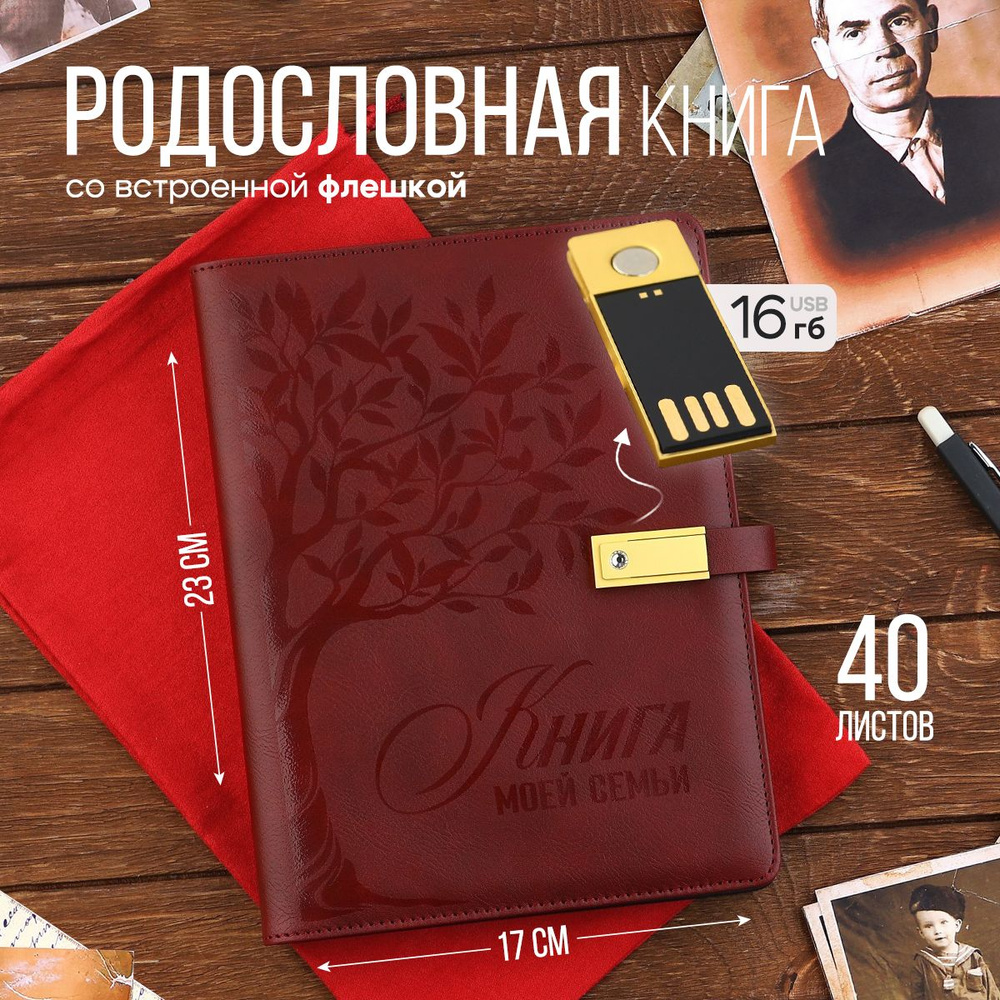 Родословная книга со встроенной флешкой 16 Gb "Книга всей семьи", 17,5 х 23 см  #1