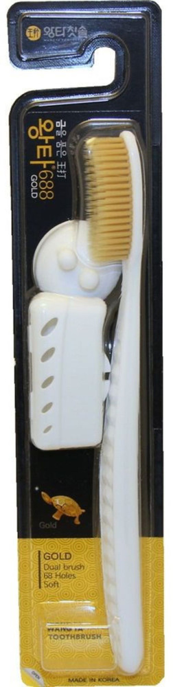 Корейская Зубная щетка средней жесткости Wang Ta широкая, с колпачком и держателем. Цвет серый. Серия #1
